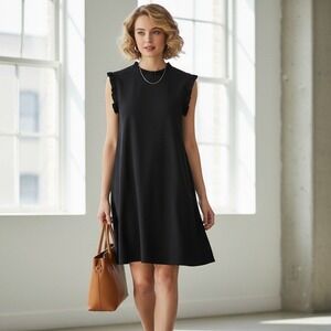 Tash + Sophie Dress Women M Black Coquette Ruffle Trim Cap Sleeve Minimalist